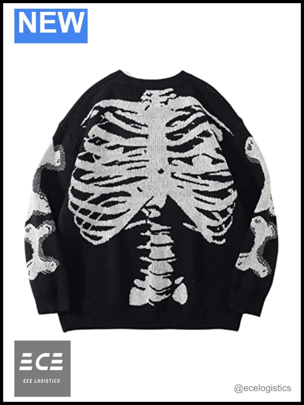 Aelfric Eden Skeleton Sweater Crew Neck Oversized Y2k Pullover Skull